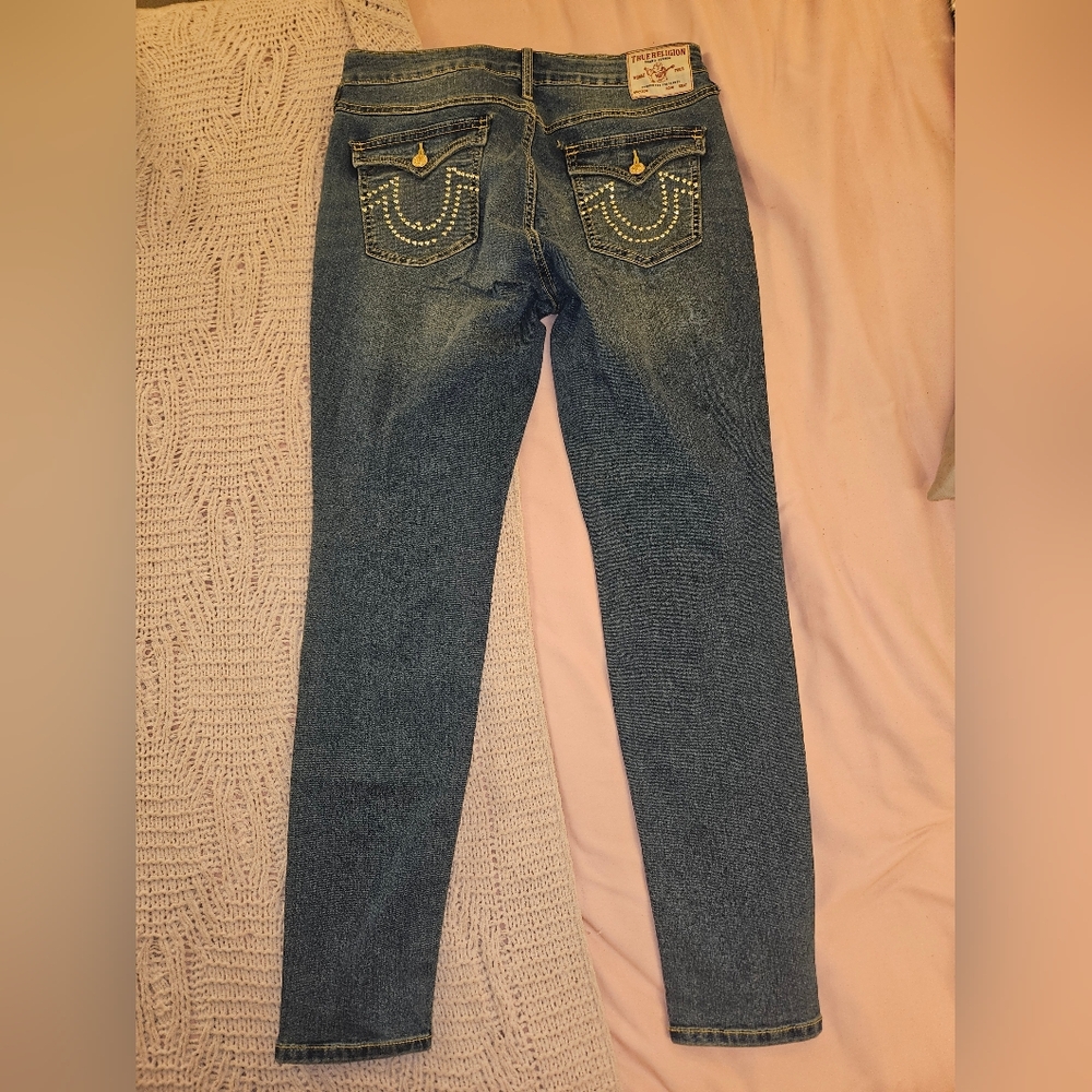 True ReligionJennie Curvy Blue Skinny Jeans with Embellished Back Pockets